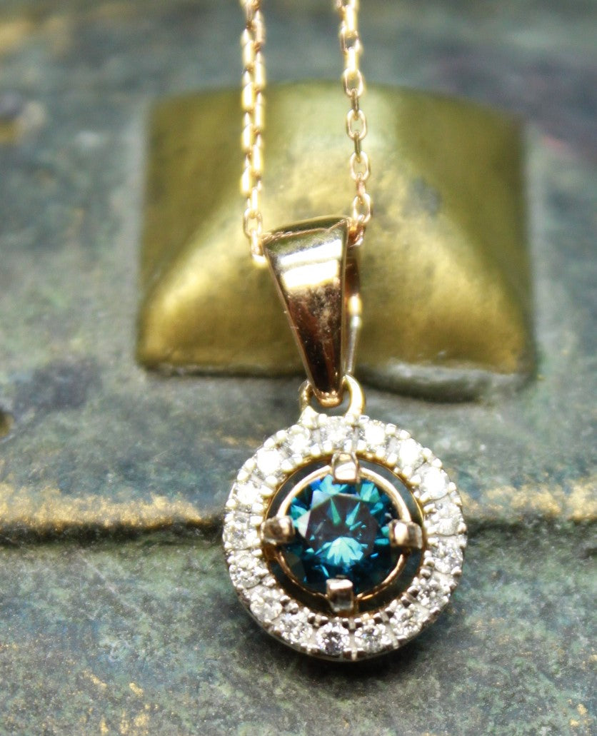 14 Karat Rose Gold Necklace with Diamond, Teal