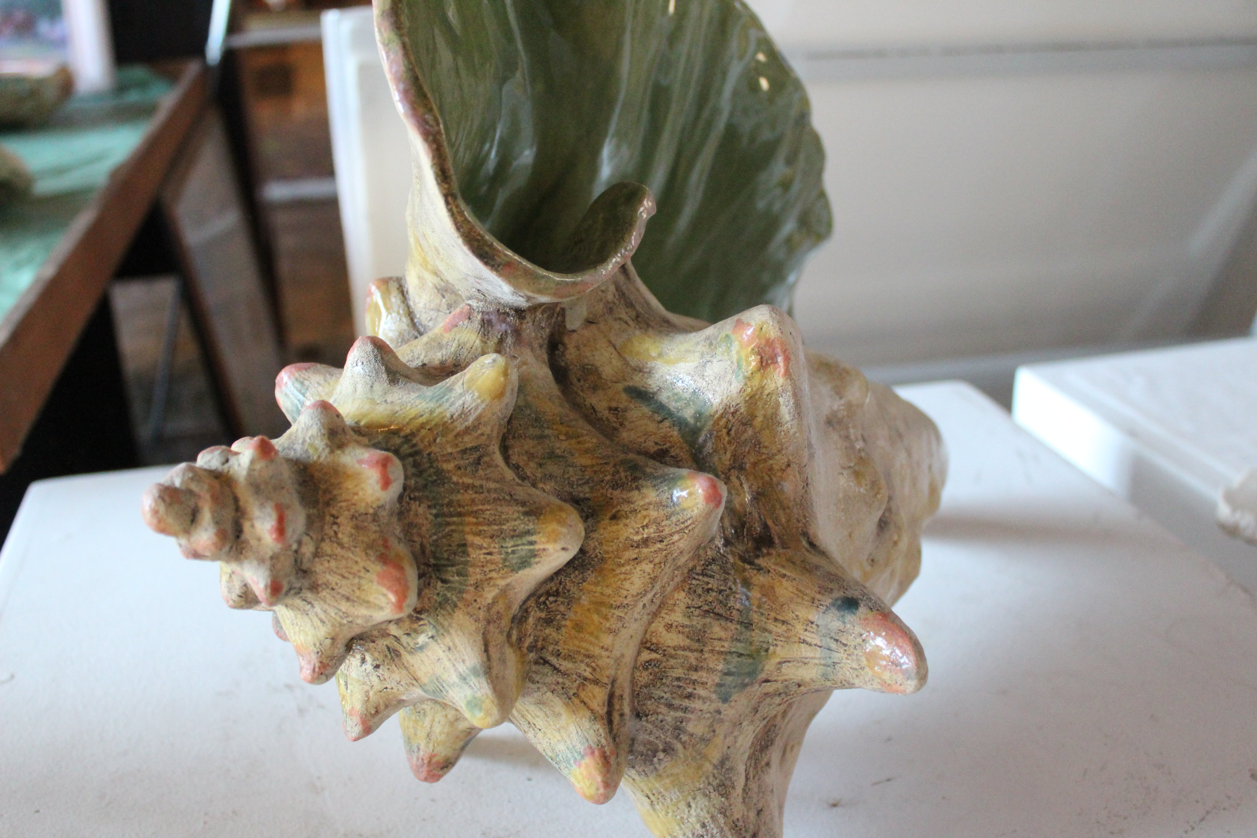 Ceramic Conch Shell, Green