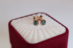 14 Karat Rose Gold Earrings, Diamond Set, Teal