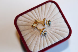14 Karat Yellow Gold, Diamond Halo Earrings
